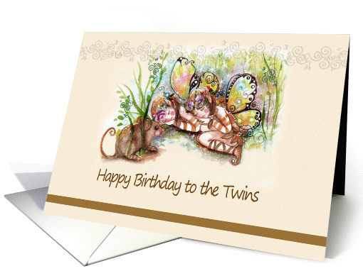 Fairies and Mouse, Birthday to Twins card (1179340)