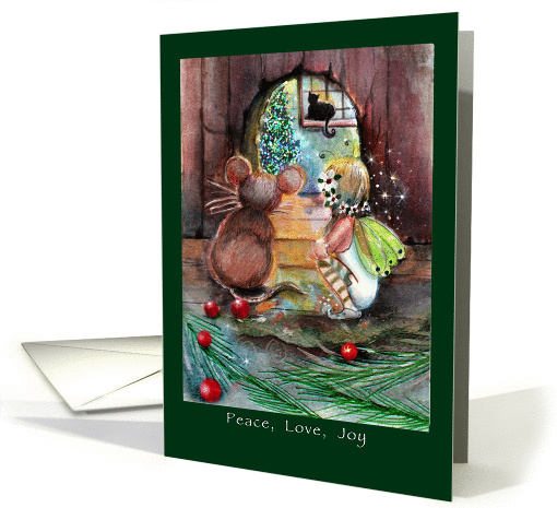 Cute Fairy and Mouse, Peace, love, joy, Christmas card (1183720)