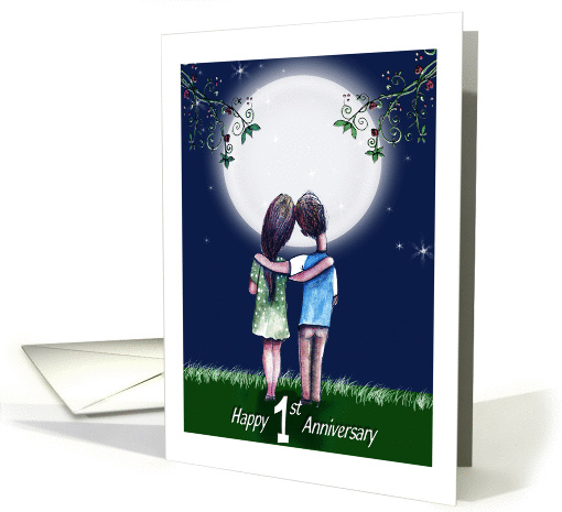 Couple in the Moonlight, Happy first Anniversary card (1207852)
