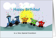 Colorful Illustrated Train, Happy Birthday to Child Grandson card