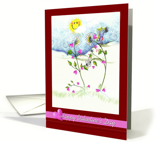 Valentines, Flowers and Birdie, Valentine's Day card (1210602)