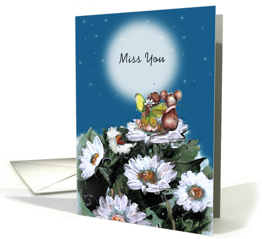 Fairy and Mouse on Painted Daisies, Cute, Miss you card (1294954)
