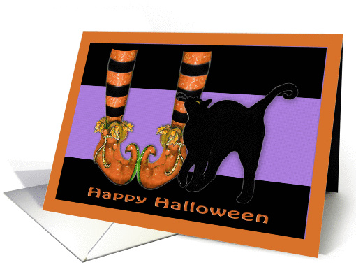 Happy Halloween, Festive Witch stockings, and Black Cat card (1299026)