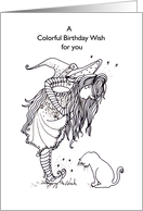 Color-Me Witch and Cat Birthday card