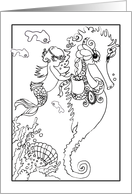 Color-Me Mermaid and Seahorse Card, Blank card