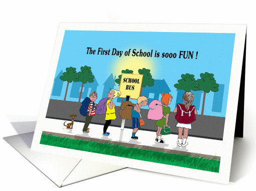 First Day of School, kids at Bus Stop card (1303820)
