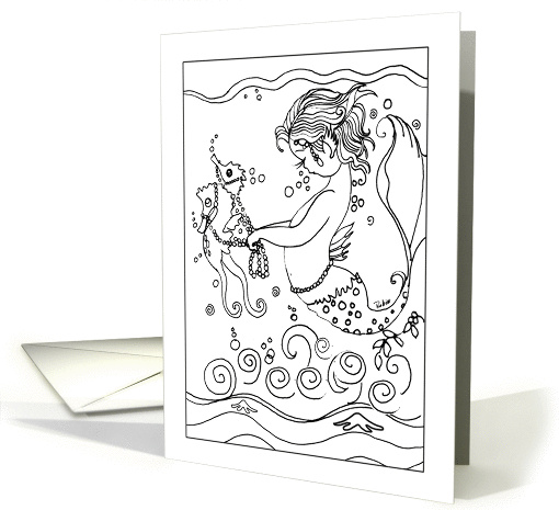 Color-Me Mermaid and 2 Seahorses, Blank card (1303826)