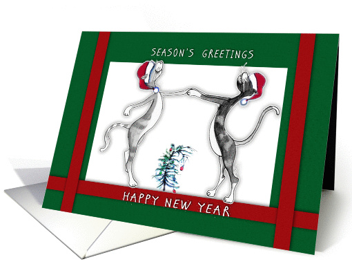 Holiday, Dancing Christmas Cats, Whimsical card (1342638)