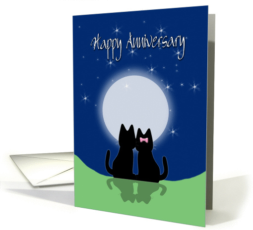Happy Anniversary,Cats in the moonlight, blank card (1391502)