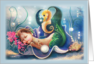 Sleeping Baby Mermaid and Seahorse, Any occasion, Blank card