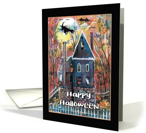 Halloween , Whimsical Spooky Haunted House card (1489980)