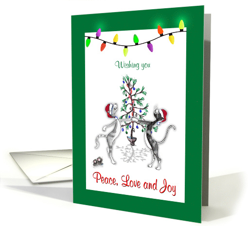 Cats and Santa Hats , Lights, Peace, Love and Joy card (1504080)