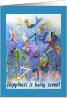 Seven Little Mermaids, 7 year old Birthday card