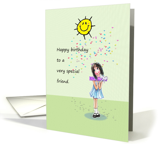 Girl with present, for special friend's birthday card (1515364)