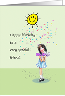 Girl with present, for special friend’s birthday card