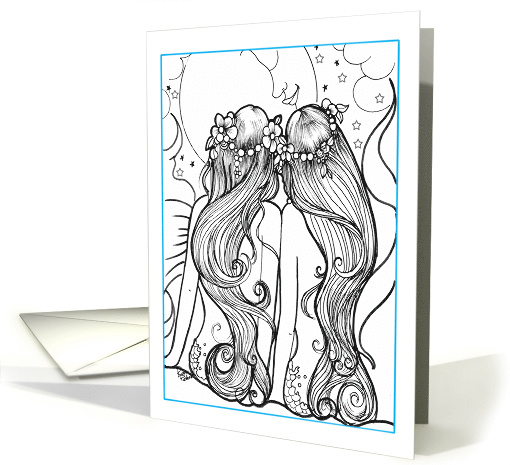 Color-me Mermaids and Big moon, blank card (1516230)