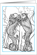 Color-me Mermaids and Big moon, blank card