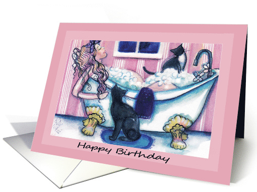 Happy Birthday, Lady in the Tub and Cats card (1573152)