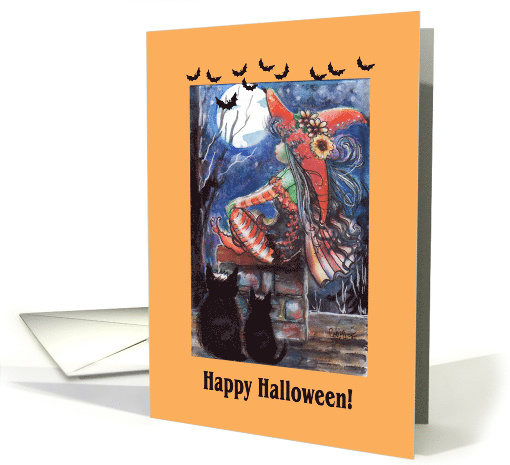 Happy Halloween, Little Witch with Cats, big moon card (1580200)
