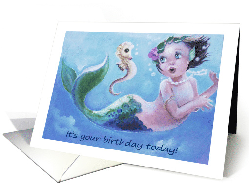 Little Girl Birthday, Mermaid and Seahorse card (1597828)