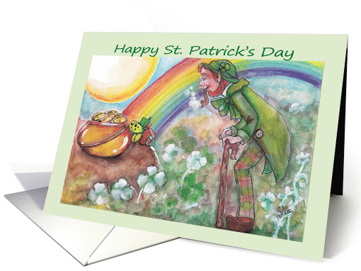 Happy St. Patrick,s Day, leprechaun and fairy card (1598308)