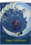 Happy Halloween, Witch, Moon, cat card