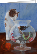 Kitten and Mermaid in a fish bowl card