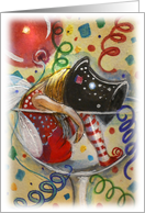 Fairy asleep in a champagne glass, Funny card