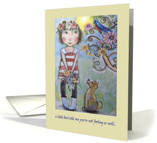 little girl and dog, bird,flowers, get well card (1754692)
