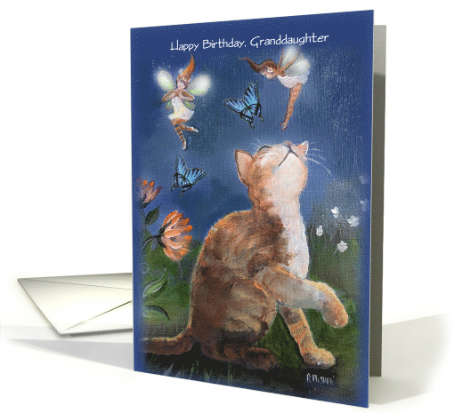 Happy Birthday Granddaughter, Fairies, Cat, Butterfly card (1810390)