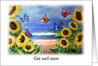 Get Well Soon Butterflies and Sunflowers card