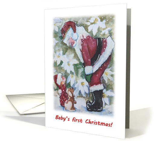 First Christmas for Baby Santa Claus Baby and Puppy card (1947538)