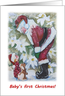 First Christmas for Baby Santa Claus Baby and Puppy card