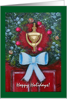 Happy Holidays Red Door with Wreath and Bow Door Knocker card