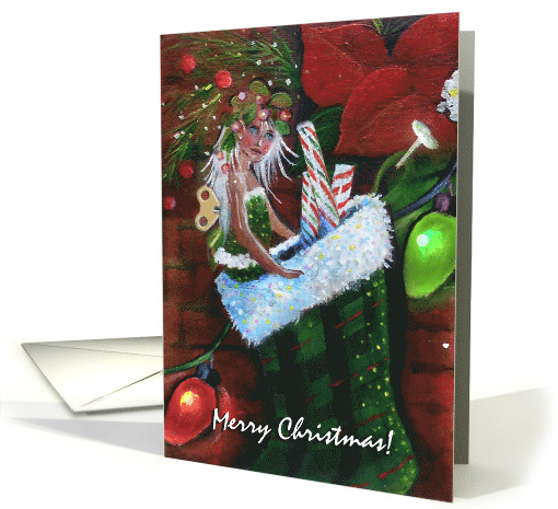 Merry Christmas Stocking Candy Canes Wind Up Doll Lights Blank card