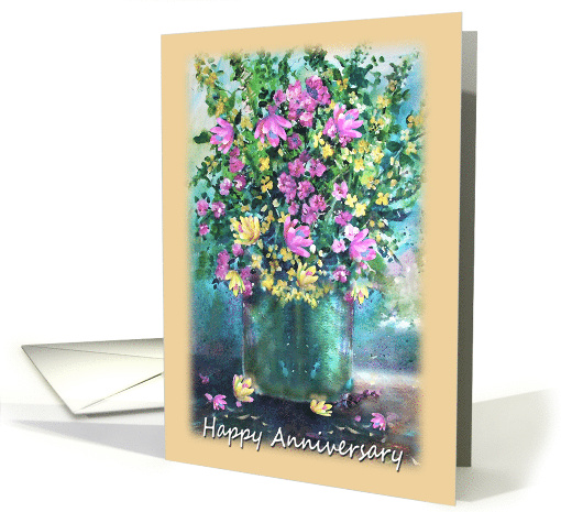 Happy Anniversary to Couple Pink and Yellow Wild Flowers card