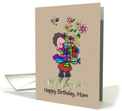 Happy Birthday to Mom From Son Presents Flowers Bumble Bee card