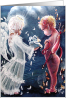 Angel and Devil Christmas card