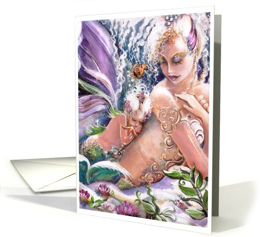 Pretty Mermaid Mom & Child, Blank card (723907)