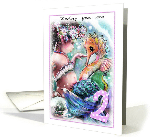 BIRTHDAY Mermaid & SeaHorse ART, 2 year old card (725595)