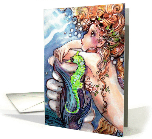 Mermaid and Sea Horse Art card (735987)
