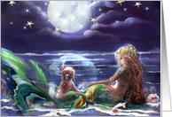 Mermaid theme Mom & child & Man-in-the-Moon Art, BLANK card