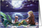 Mermaid theme Mom & child & Man-in-the-Moon Art, BLANK card