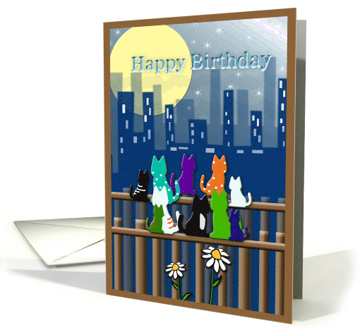 City Skyline,  Colorful Birthday Kitties, Whimsical Art card (763774)