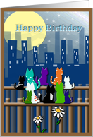 City Skyline, Colorful Birthday Kitties, Whimsical Art card