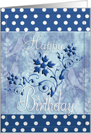 Polka Dots and Florals, Happy Birthday, Blank card