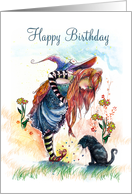 Witch’s New Shoes & Cat, Birthday Greeting card