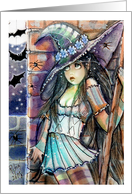Spooked Witch with Bats and Spiders card
