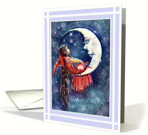 Cute Witch on Moon, Birthday card (851426)