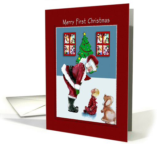 First Christmas, Santa, child and puppy card (864660)